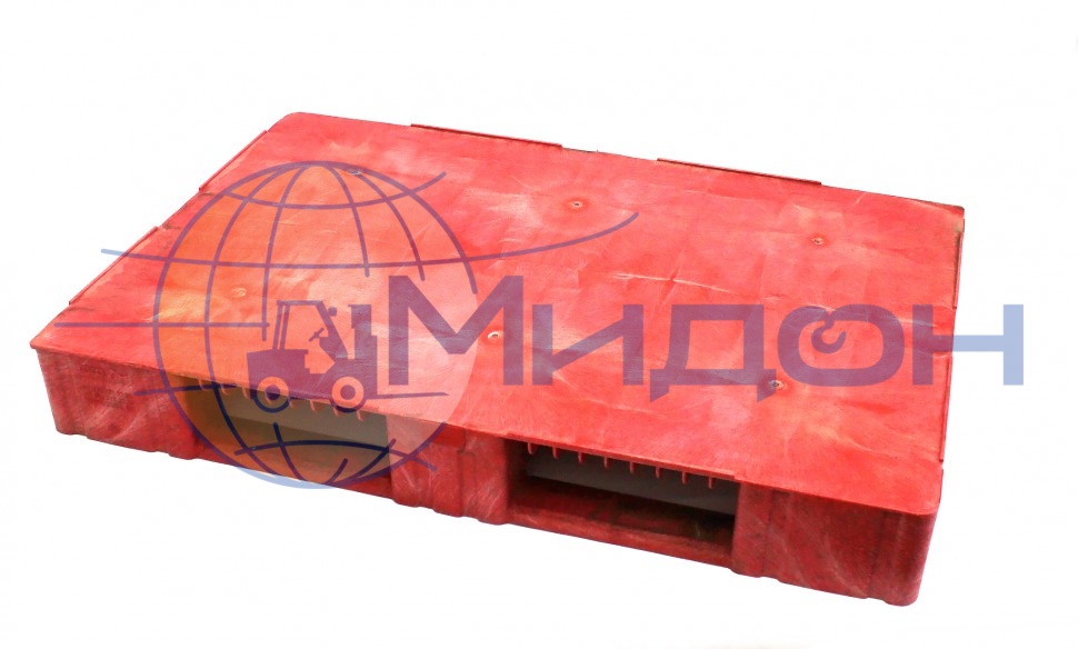 Паллет пластиковый сплошной на 3х полозьях (6000кг/1800кг/500кг) TR 1208-1 1200 х 800 х 150 цвет - красный